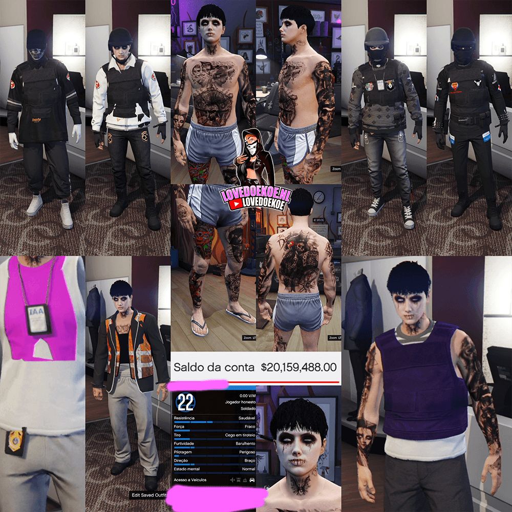 HANDMADE STARTER ACCOUNT 🖤 LEVEL 22 • 20 MILLION • AESTHETIC CHARACTER • STACKED TATTOOS • MODDED OUTFITS • CLEAN K/D