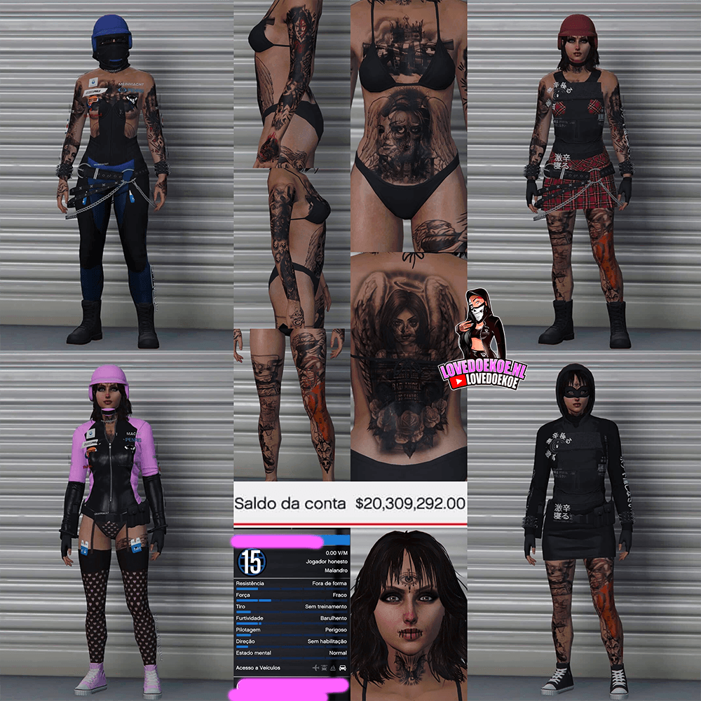 HANDMADE STARTER ACCOUNT 🖤 LEVEL 15 • 20 MILLION • AESTHETIC CHARACTER • STACKED TATTOOS • MODDED OUTFITS • CLEAN K/D