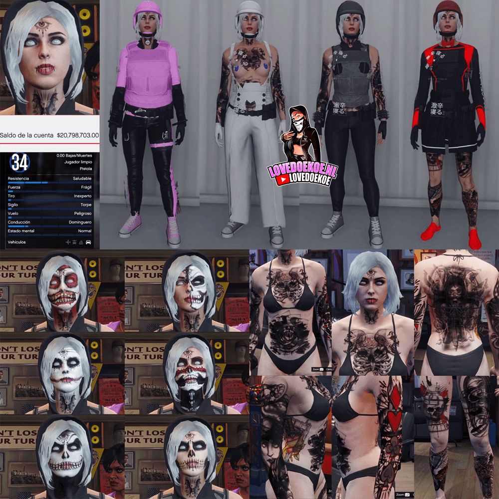 HANDMADE STARTER ACCOUNT 🖤 LEVEL 34 • 20 MILLION • AESTHETIC CHARACTER • STACKED TATTOOS • MODDED OUTFITS • HALLOWEEN FACEPAINTS • CLEAN K/D