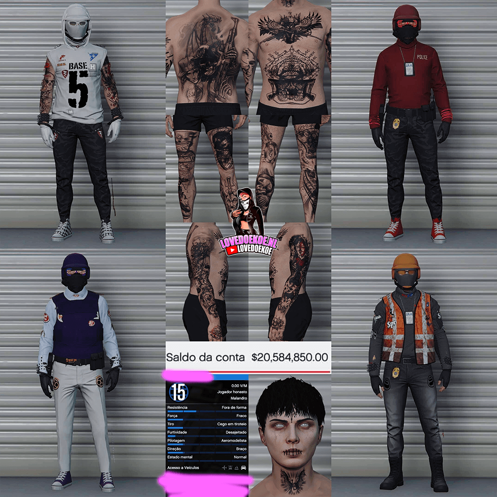 HANDMADE STARTER ACCOUNT 🖤 LEVEL 15 • 20 MILLION • AESTHETIC CHARACTER • STACKED TATTOOS • SPECIAL UNLOCKS • MODDED OUTFITS • CLEAN K/D