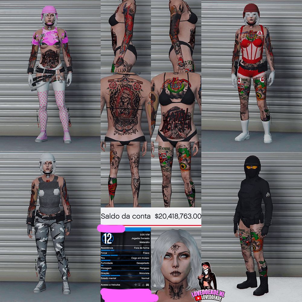 HANDMADE STARTER ACCOUNT 🖤 LEVEL 12 • 20 MILLION • AESTHETIC CHARACTER • STACKED TATTOOS • MODDED OUTFITS • CLEAN K/D