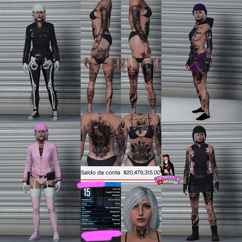 HANDMADE STARTER ACCOUNT 🖤LEVEL 15 • 20 MILLION • AESTHETIC CHARACTER • STACKED TATTOOS • MODDED OUTFITS • PROPERTIES • CLEAN K/D