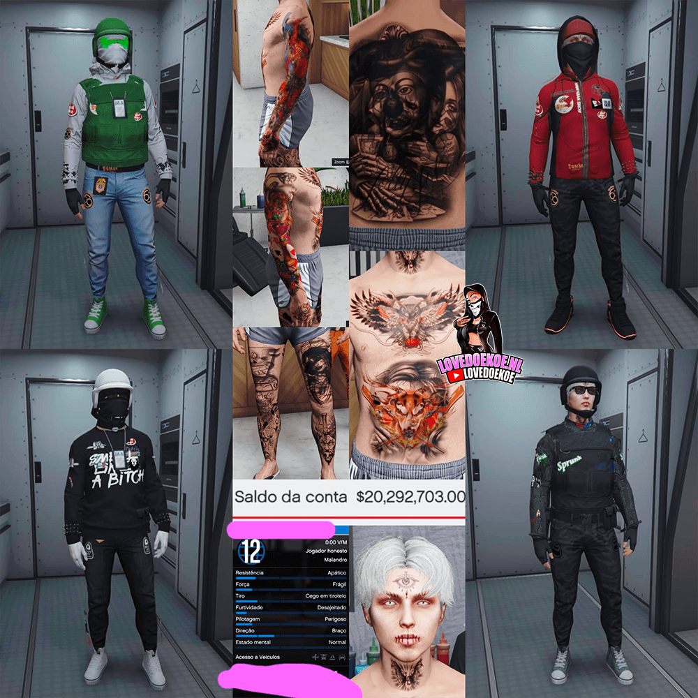 HANDMADE STARTER ACCOUNT 🖤 LEVEL 12 • 20 MILLION • AESTHETIC CHARACTER • STACKED TATTOOS • MODDED OUTFITS • CLEAN K/D