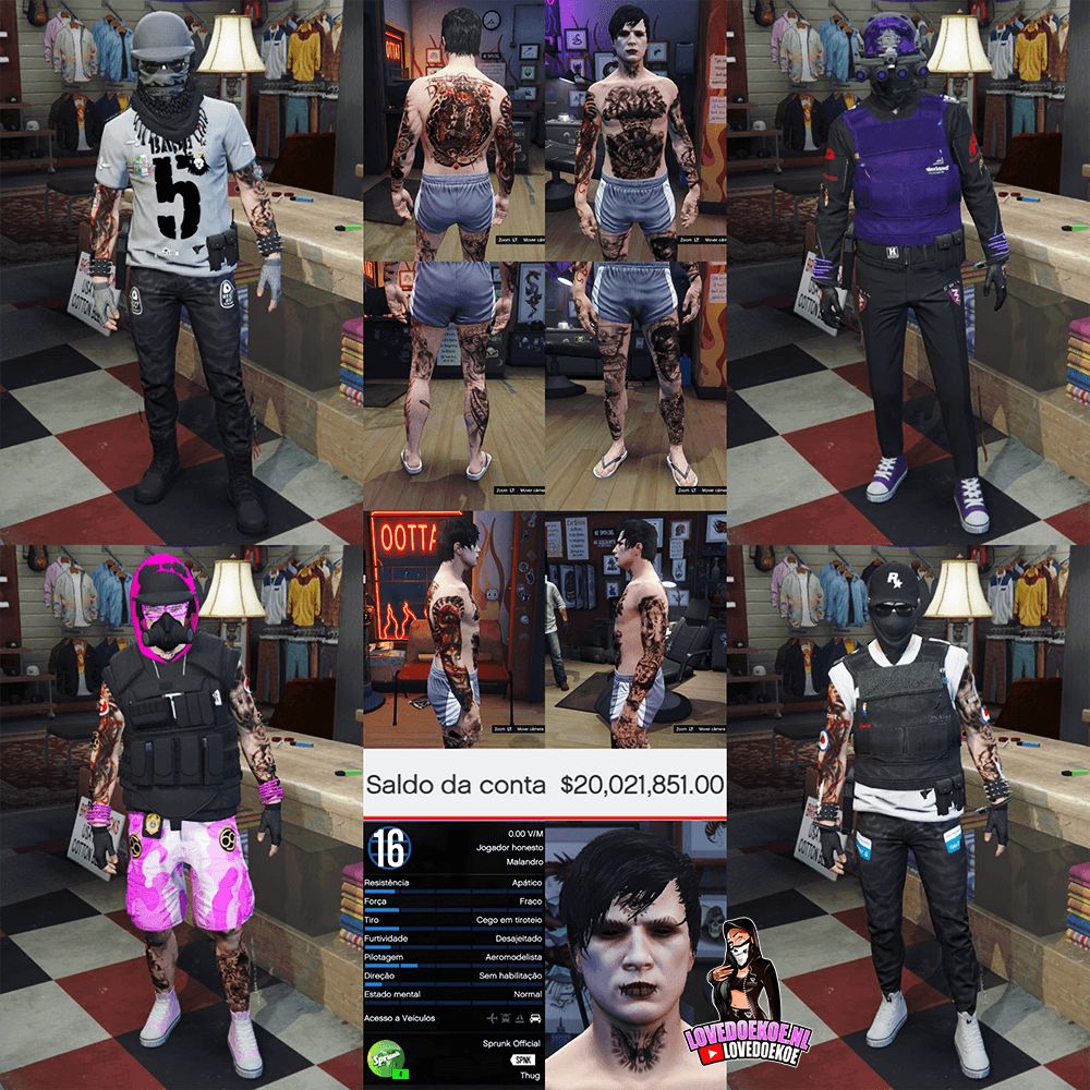 HANDMADE STARTER ACCOUNT 🖤 LEVEL 16 • 20 MILLION • AESTHETIC CHARACTER • STACKED TATTOOS • MODDED OUTFITS • CLEAN K/D