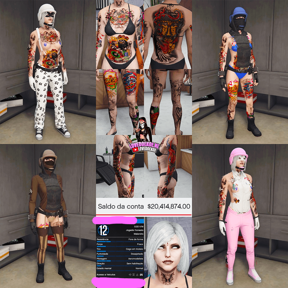 HANDMADE STARTER ACCOUNT 🖤 LEVEL 12 • 20 MILLION • AESTHETIC CHARACTER • STACKED TATTOOS • MODDED OUTFITS • CLEAN K/D
