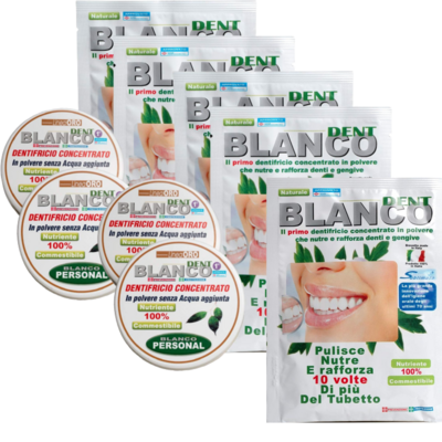 5 Buste e 4 Barattoli Dentifricio Blancodent  in Polvere