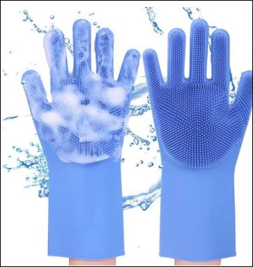 Washing gloves with scrubber brush heat resistant reusable for dishwashing.