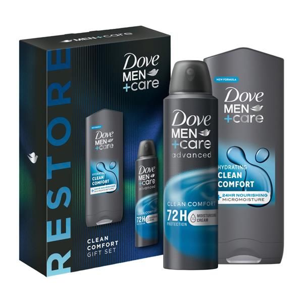 Dove Men+ Care Restore Clean Comfort Body Wash 250ml and Antiperspirant 150ml 2 Piece Set