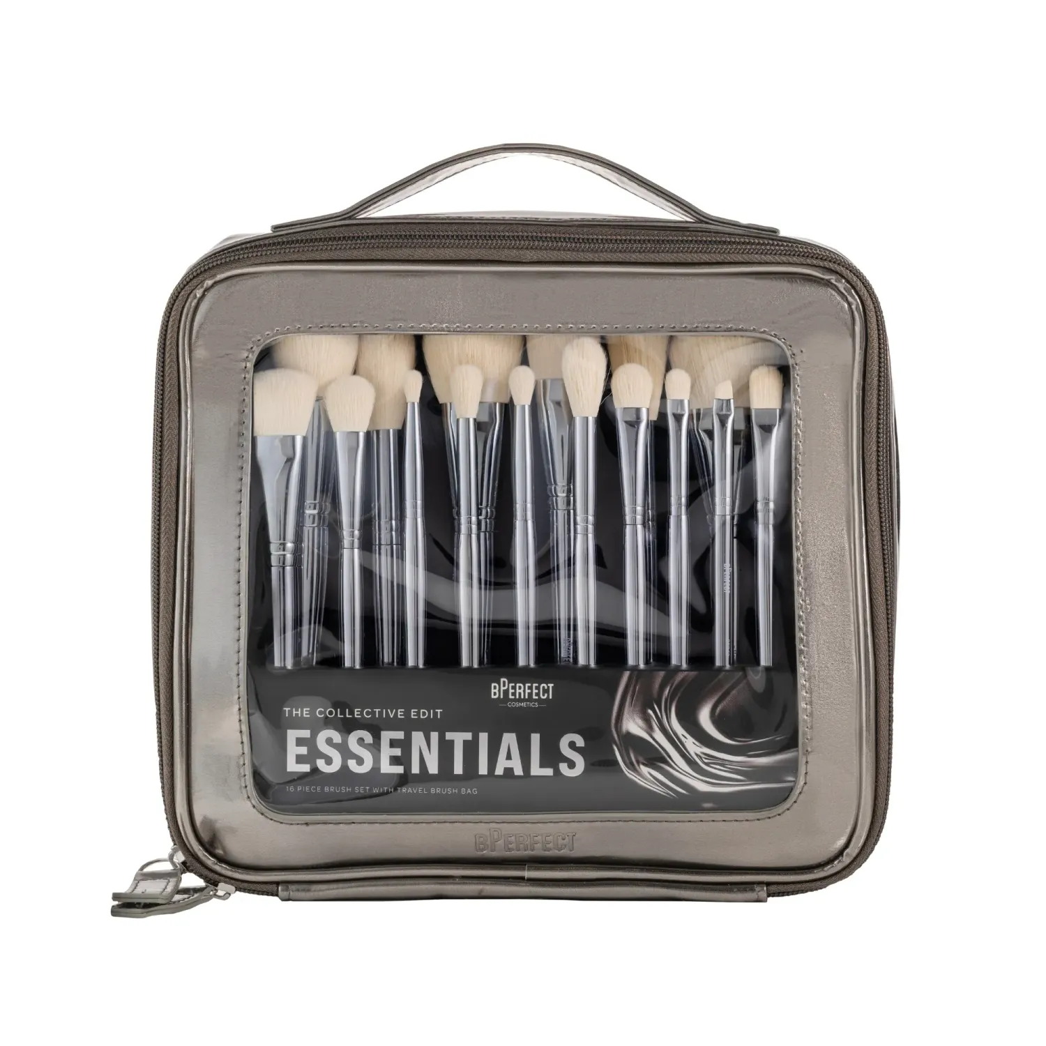 bPerfect Cosmetics The Collective Edit Essentials 16 piece brush set with travel brush bag