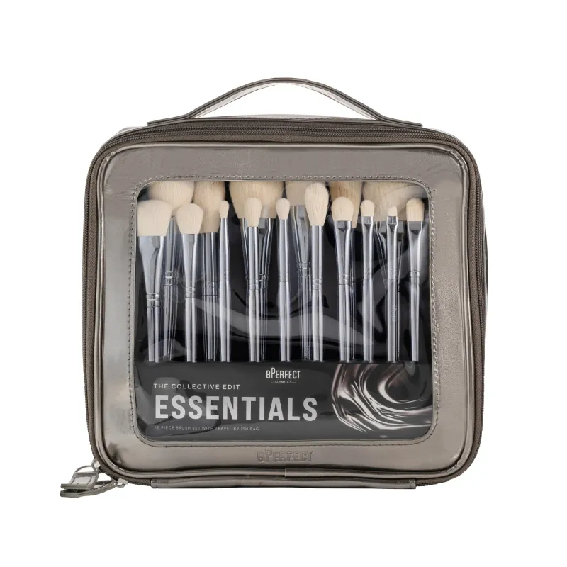 bPerfect Cosmetics The Collective Edit Essentials 16 piece brush set with travel brush bag