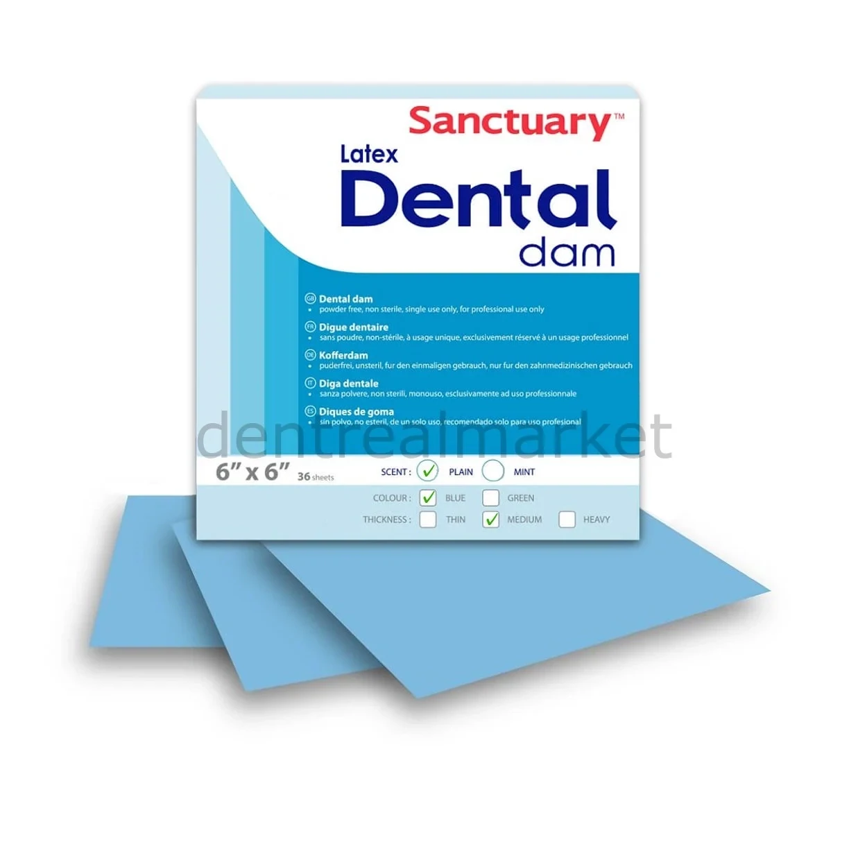 RUBBER DAM SHEET 6 x 6 - MEDIUM ( 36 sheets ) - SANCTUARY