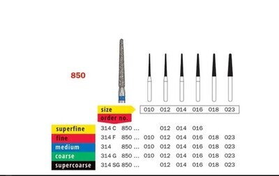 850 - LONG CONICAL ROUND END DIAMOND BURS 6pcs - DIA SWIZZ
