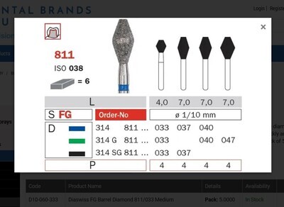 811 - BARREL SHAPE DIAMOND BURS 6pcs - DIA SWIZZ