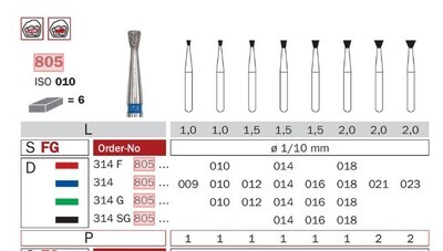 805 - INVERTED CONE DIAMOND BURS 6pcs