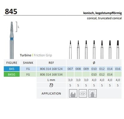 845 - CONICAL DIAMOND BURS 5pcs - JOTA