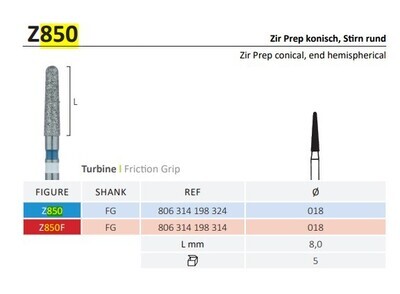 Z850 - ZIR PREP CONICAL ROUND END BURS 5pcs - JOTA
