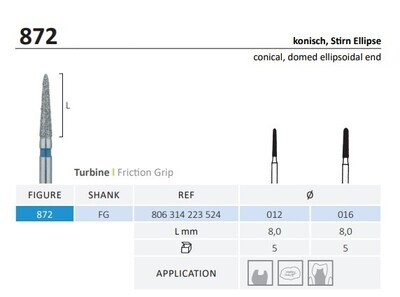872 - CONICAL DOOMED END DIAMOND BURS 5pcs - JOTA