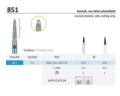851 - CONICAL DOOMED ,SIDE CUTTING only DIAMOND BURS 5pcs - JOTA