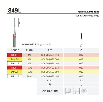 849L or 831L RA - LOWSPEED CONICAL ROUND END DIAMOND BURS