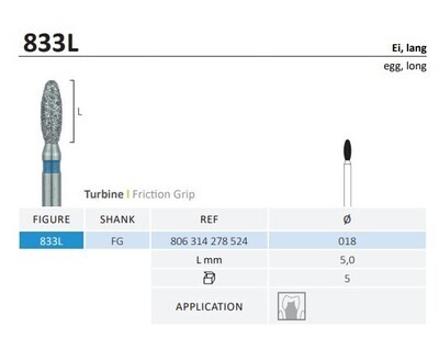 833L or 379 - LONG EGG SHAPE DIAMOND BURS