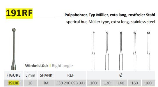 191 RF 18mm - MULLER BURS RCT PREPARATION BURS 6pcs/Kit - JOTA