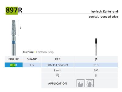897R - CONICAL ROUND EDGE DIAMOND BURS 5pcs - JOTA