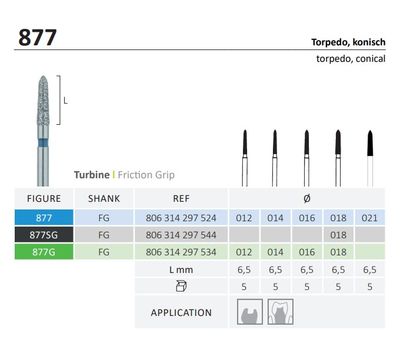 877 - CONICAL TORPEDO SHAPE DIAMOND BURS 5pcs - JOTA