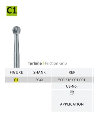 FGXL SHANK - ROUND CARBIDE BURS 6pcs - DIA SWIZZ