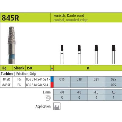 845R - CONICAL ROUND END ( SHORT ) DIAMOND BURS 5pcs - JOTA