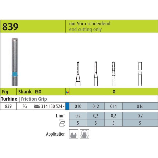 839 - CYLINDRICAL ,END CUTTING only DIAMOND BURS 5pcs - JOTA