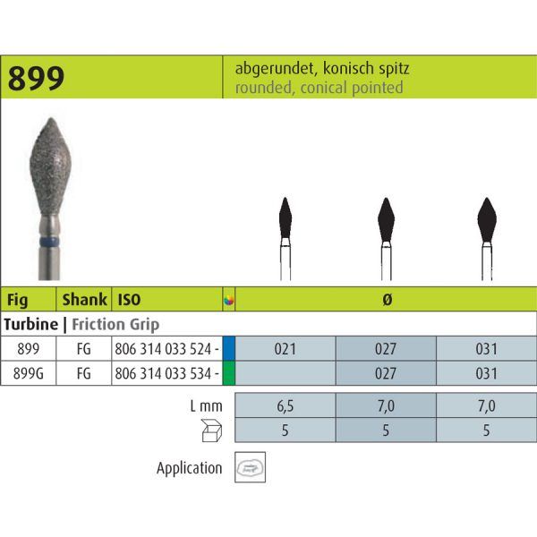 899 - ROUNDED CONICAL POINT DIAMOND BURS 5pcs - JOTA