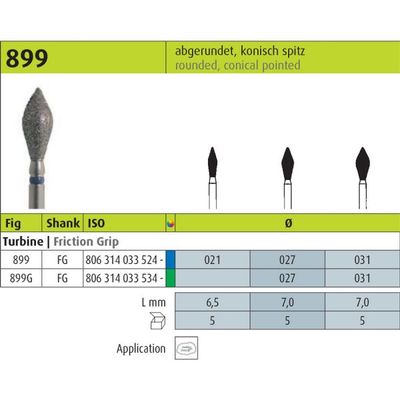 899 - ROUNDED CONICAL POINT DIAMOND BURS 5pcs - JOTA