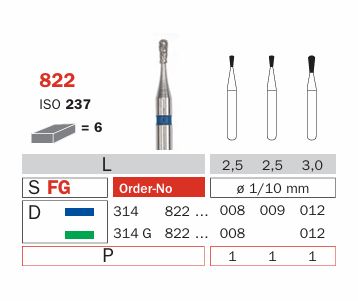 822 - CAVITY PREPARATION ,PEAR SHAPED DIAMOND BURS