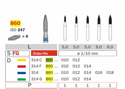 860 - SHORT FLAME SHAPE DIAMOND BURS