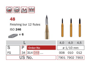48.010 - POINTED FINISHING CARBIDE BURS 6pcs - DIA SWIZZ