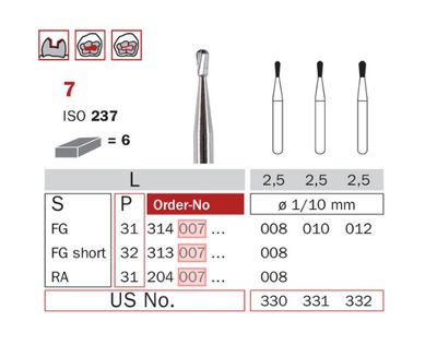 007.008 - PEDO CARBIDE BURS 6pcs - DIA SWIZZ