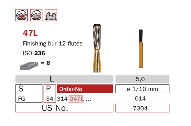 047L.014 - INVERTED CONICAL FINISHING CARBIDE BURS 6pcs - DIA SWIZZ