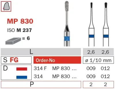830 - MICROPREP PEAR SHAPED DIAMOND BURS 6pcs - DIA SWIZZ