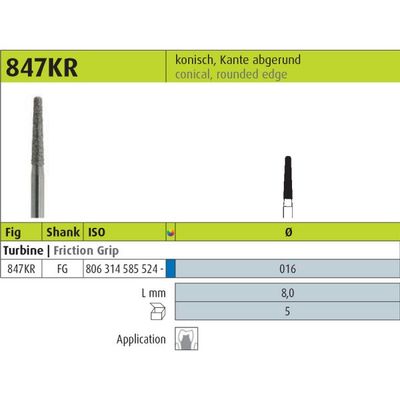 847KR - TAPERED CONICAL FLAT END DIAMOND BURS