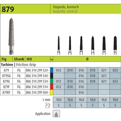 879 - CONICAL TORPEDO SHAPED DIAMOND BURS - JOTA