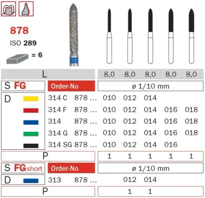 878 - CYLINDRICAL TORPEDO SHAPE DIAMOND BURS - DIA SWIZZ