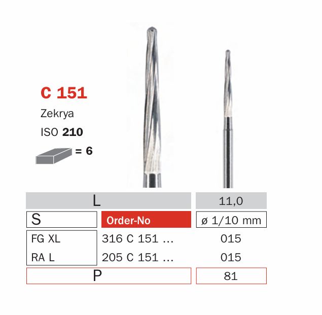 C-151.015 ( ZEKRYA ) SURGICAL CARBIDE BURS 6Pcs - DIA SWIZZ