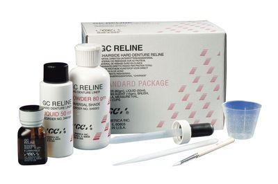 GC RELINE | DENTURE RELINER Kit | ( 80gm Powder + 50ml Liquid + 12gm Bond ) HARD LINER - GC