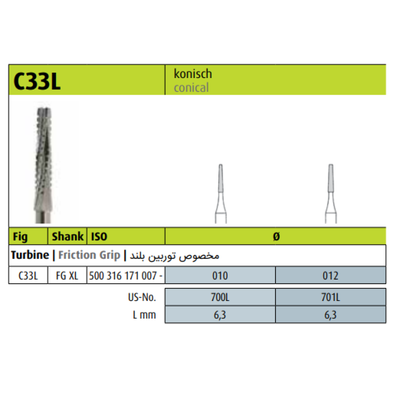 C33L FGXL - CONICAL SURGICAL CARBIDE BURS 5pcs - JOTA