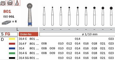 801 - ROUND DIAMOND BURS 6pcs - DIA SWIZZ