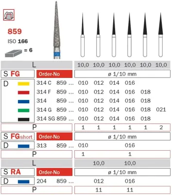 859 - NEEDLE DIAMOND BURS 6pcs - DIA SWIZZ