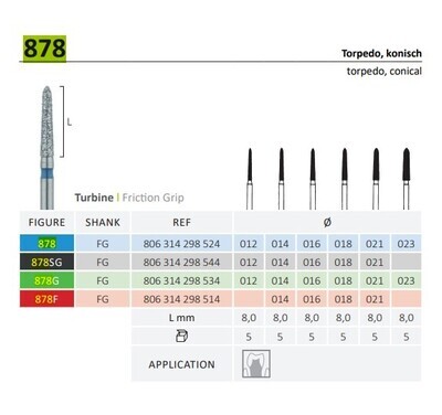 878 - CONICAL TORPEDO DIAMOND BURS