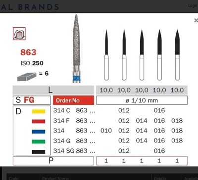 863 - LONG FLAME SHAPE DIAMOND BURS 6pcs - DIA SWIZZ
