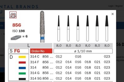 856 or 849 - CONICAL ROUND END DIAMOND BURS 6pcs - DIA SWIZZ