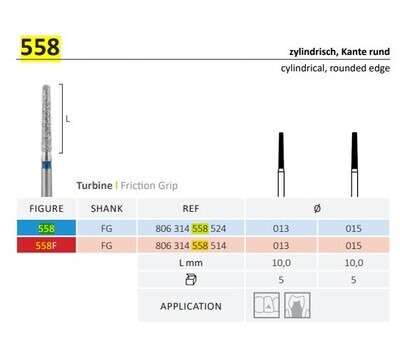 558 - CYLINDRICAL ROUNDED EDGE DIAMOND BURS 5pcs - JOTA